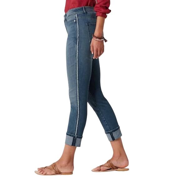 J. Jill Crop Boyfriend Jeans Size 18 Medium Wash Side Fringe High Rise Stretch - Picture 1 of 16